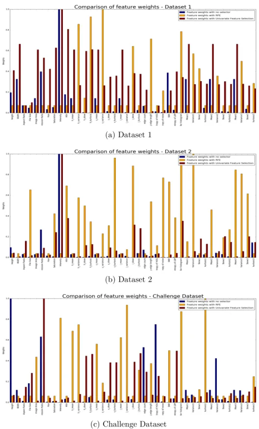 Figure 22: Feature Weight Comparison for Dataset 1, Dataset 2 and Test Dataset