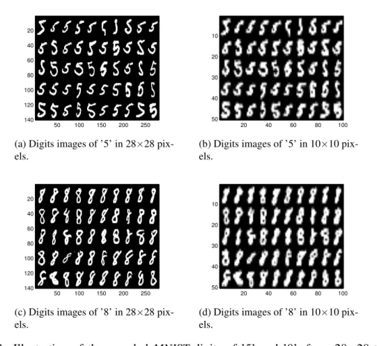 Figure 3.3: Illustration of the rescaled MNIST digits of ’5’ and ’8’, from 28×28 to 10×10 pixels