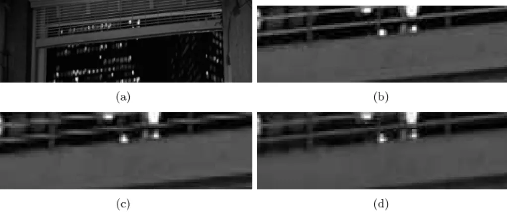 Figure 3.3: Part of the progressive sequence Grille in (a) with closeup zoom in (b). The security roller grille is moving downwards at a speed of ca