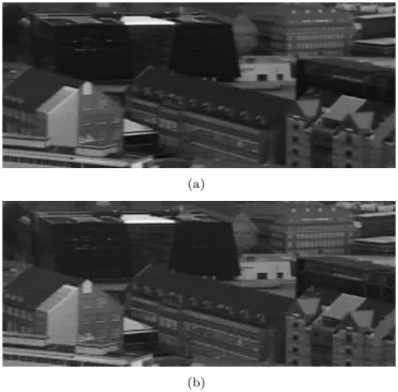 Figure 3.10: Another cutout of Copenhagen Pan (same frame as in Figure 3.6) showing the superiority of variational MC deinterlacing (a) over variational MA deinterlacing in (b) as it manages to solve The Interlacing Problem