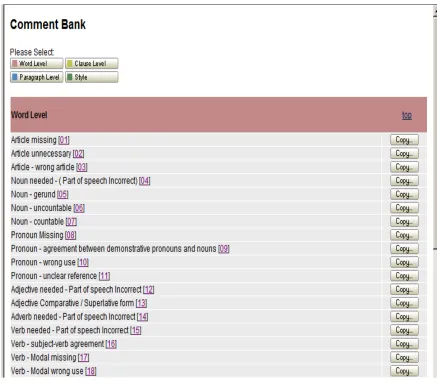 Figure 1. The interface of the Comment Bank on the blog. 