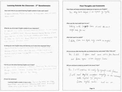 Figure 2. Data collection tools: survey questions and reflective comments 
