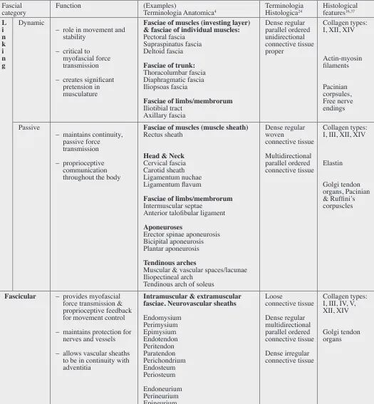 Table 1 Fascial categories: function, terms, and histological features
