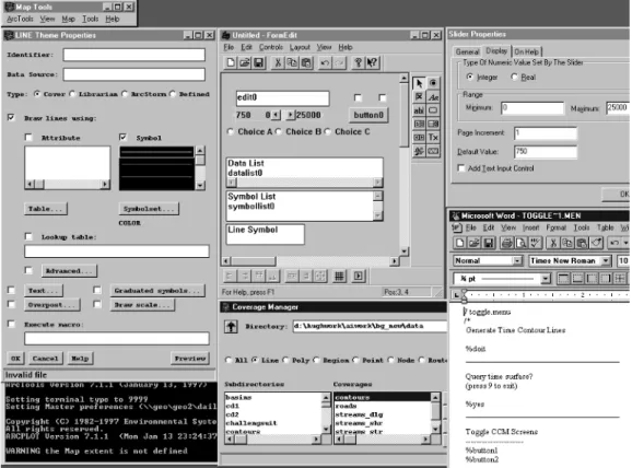 Figure 5 has been designed to show the main types of tools available to developers. The figure is not a direct example of how an application developer would actually customise a GIS