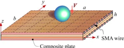 Fig. 1.  The configuration of the composite plate with embedded SMA wires, and the employed rectangular elements