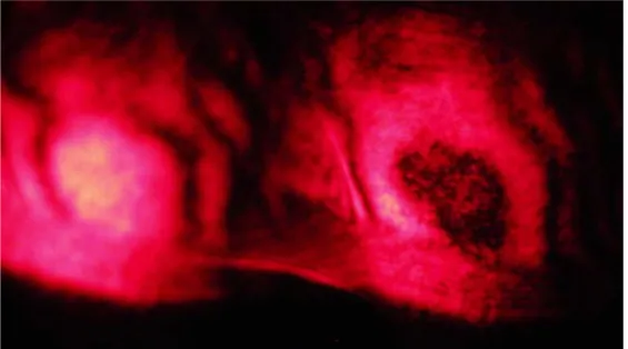 Figure 8. Next time frame showing both output of the MZ interferometer. Here is clear that the photons that abandon the central region on the right do not move to the left output because the variation in both region are completely different