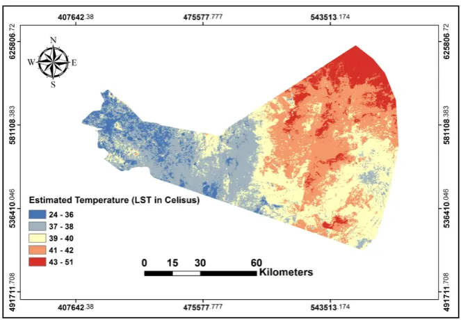Figure 3. Final estimated land surface temperature (LST) of the study area. 