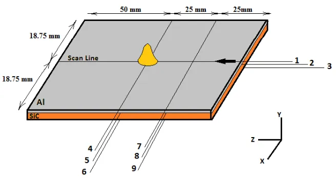 Fig. 12. Studied paths of temperature distribution. 