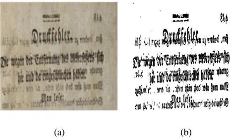 Fig.3 (a) Image number 13 from the DIBCO 2017 dataset; (b) the binarization result image of (a) using the proposed method