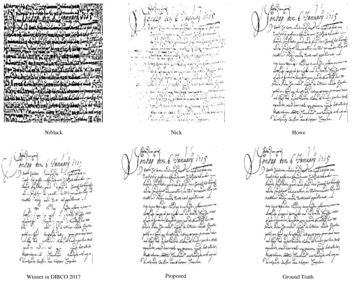 Fig. 6 Binarization results of the handwritten sample image from the DIBCO 2017 datasets