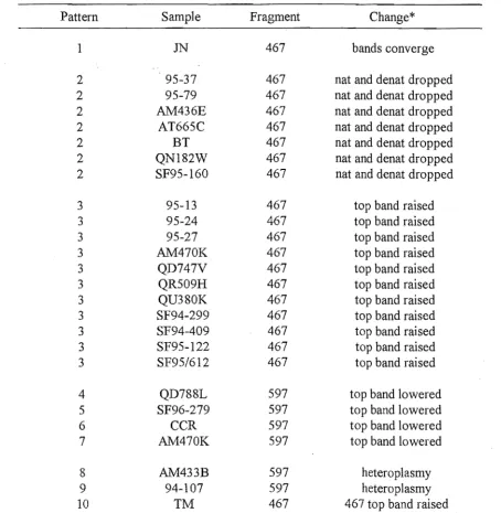 Table 3.1 Confirmed different SSCP patterns after * refer to con been ,omitted. Patterns have been ascribed retrospectively to aid reader understanding