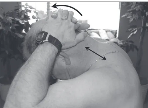 Figure 3 Cervical paraspinal stretch (held for 15 seconds); 2 repetitions, 1 to 2 sets per day.