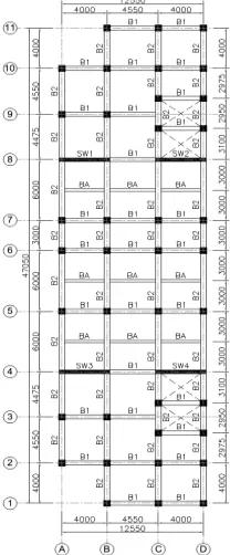 Fig. 1. Typical plan layout of a twelve-story building considered  