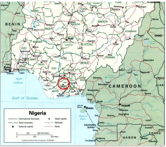 Fig. 1. Map of Nigeria showing Owerri study site. Courtesy: map of the  world. 
