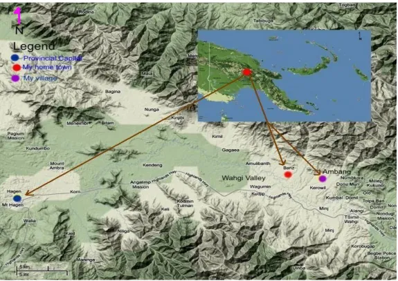 Figure 1-4: Location map of my home township where I was raised and started my high school education (map modified from a Google map, January 2012)