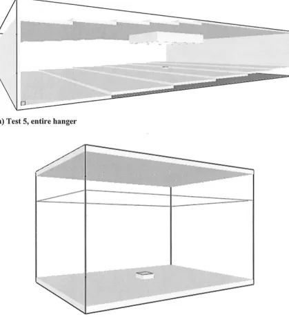 Figure 6.6: Smokeview images of the FDS models that were used for Test 5 using a 600mm (H/25) grid