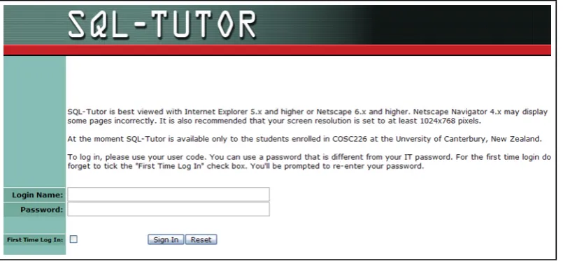 Figure 2.5: SQL-Tutor Login Screen