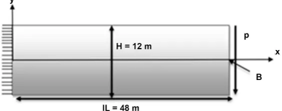 Figure 2. Rectangular homogeneous isotropic plate subjected to a dynam-ic force at the right end of the plate