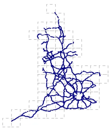 Figure 3.6: Map of the road network divided by the 70 equal and mutually exclusive clusters.