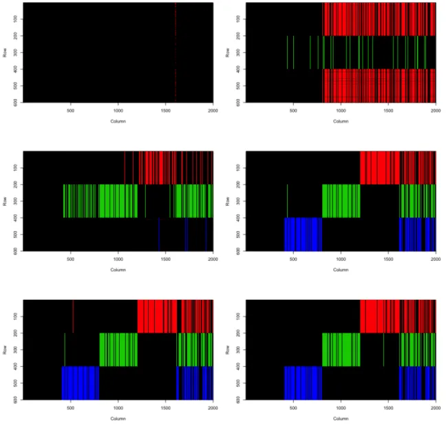 Figure 3.6: Recovered bicluster structure at di↵erent step.