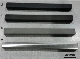 Fig. 4. Billet appearance after different steps of billet preparation (a) 1st step – initial machined billet, (b) 2nd step – sand blasted billet, (c) 3rd step – graphite coated billet and (d) 4th step – anti-seize lubricant applied.