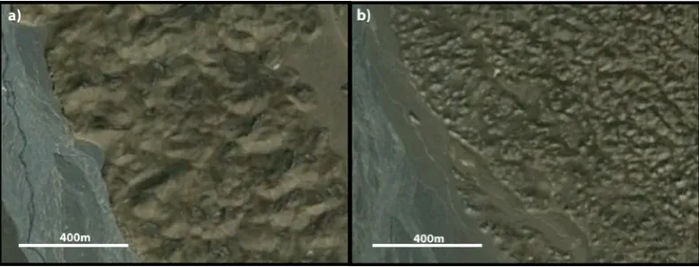 Fig. 6 Comparison of hummocks from the a Achiktash moraine deposit and b Komansu rock avalanche deposit