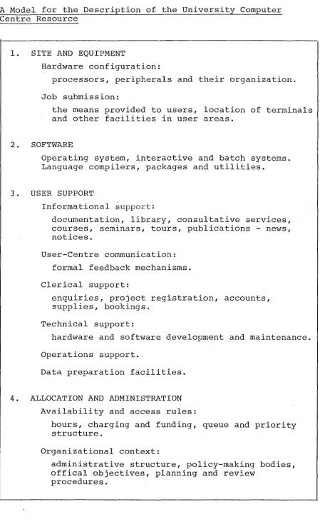 Figure 3 A Centre Model for the Description of the University Computer Resource 