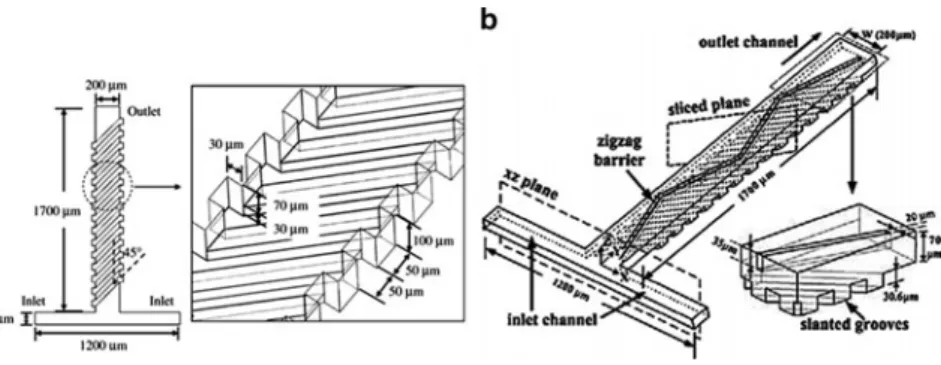 Fig. 10 Micromixers with grooved pattern: (a) Connected-groove micromixer (CGM) and inset reporting key features and dimension (Reprinted from [123] with permission from Elsevier.