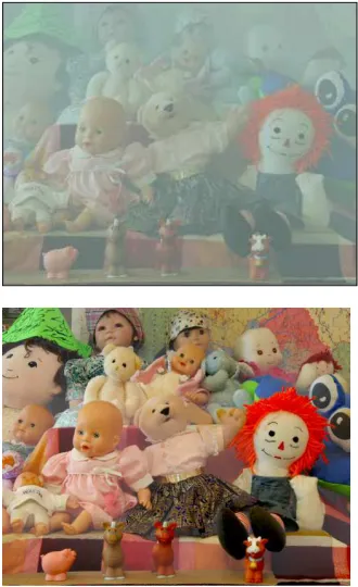 Fig. 3. Sample input (top) and output (bottom) of uniform scene distorted named Doll 