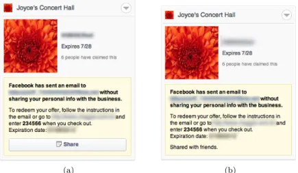 Fig. 2: Mobile interface presented to subjects after adoption for the (a) active and (b) passive sharing conditions.