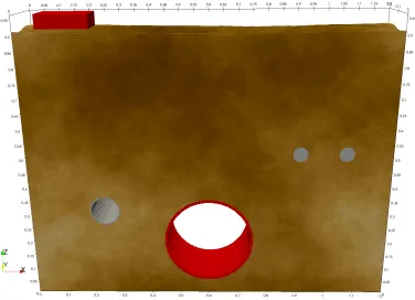 Figure 6: FDTD mesh of a typical GPR environment for detecting and locatingburied pipes and cables