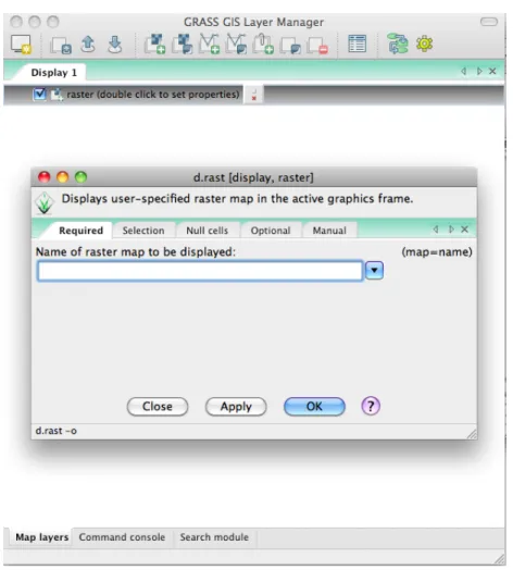 Figure 4.2: Displaying raster data in the GUI. Note that the command line command is printed in the lower-left corner