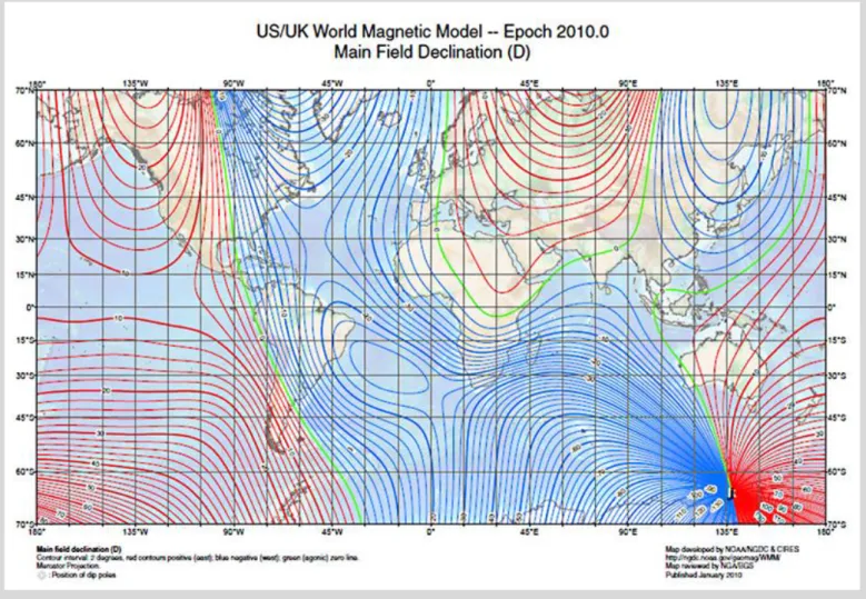Figure 28:  Main field declination Jan 2010. 