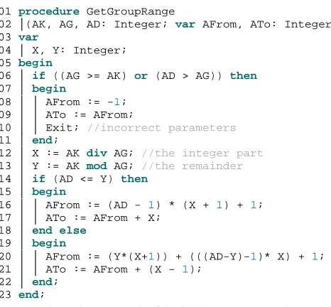 Fig. 5 The source code of the GetGroupRange procedure 