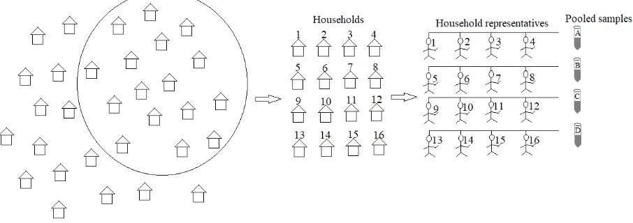 Fig. I: Households within a residential neighborhood in a city divided into groups. The samples of 