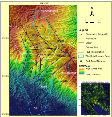 Fig. 4 Rosette and Stereonet diagrams of joint analysis at (a) Pengantin  Waterfall which is found at the southern west part of Mt