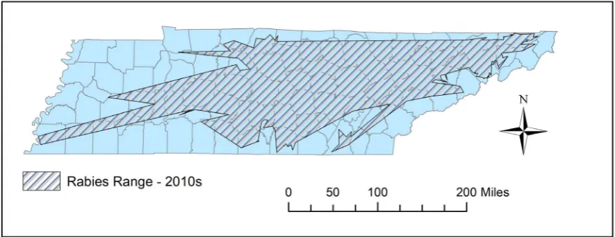 Figure 11. By the 2000s, rabies distribution became broadened to most regions of the state, while not being present as much in the northwestern area