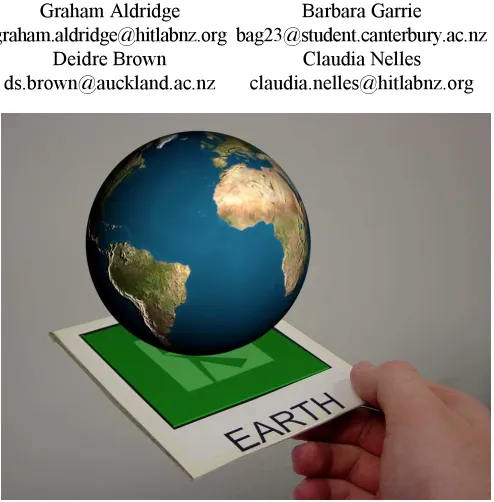 Figure 1: Example of Augmented Reality – a virtual planet‘anchored’ on a real square (marker) as seen in the S.O.L.A.RSystem exhibit (Figure 3).