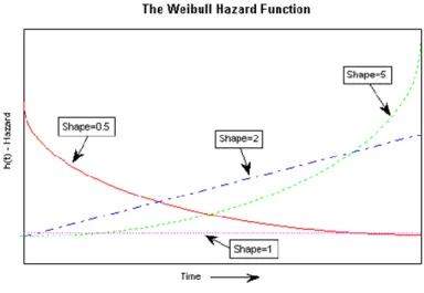 Figure  8: Weibull Hazard Function with different shape parameters 