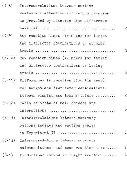 Table of tests of main effects and 