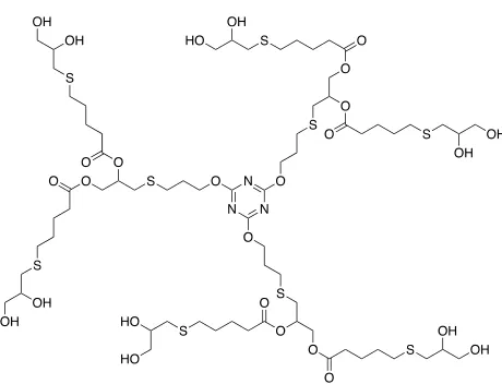 Figure 1.5: 4th generation dendrimer synthesised from the functionalisation of polymer using TEC to construct the backbone and the chain ends
