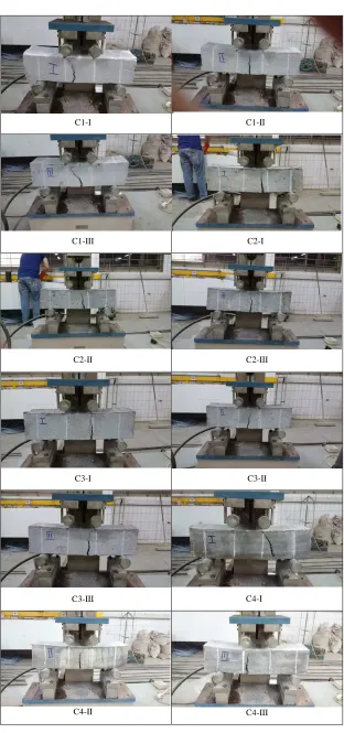 Fig. 8. The crack pattern of RPC beams due to flexural strength test 
