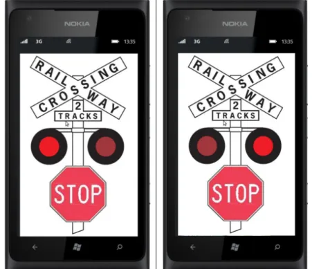 Figure 3 Capture of the in-vehicle visual ITS (train approaching and congestion)  3.4.3 Audio ITS (ITS2) 