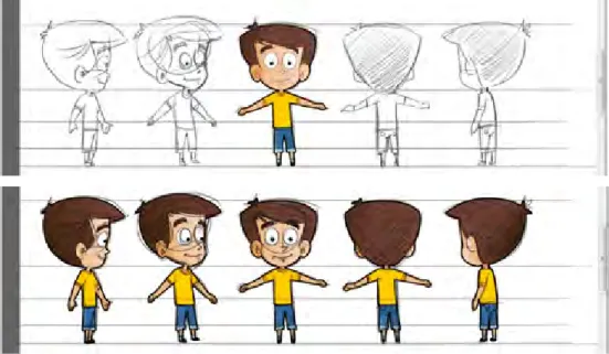 Graphic designers and animators begin creating the actual character models, and their poses and body parts, in Adobe  Flash	CS5,	vector-based	2D	design	and	animation	software.