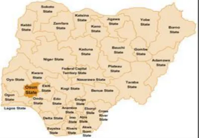 Figure 1: Map of Nigeria Showing Osun State (Source: www.google.com/search?q=map+of+ osun+state+showing+ile – ife) 