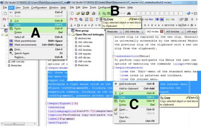 Figure 2.2: Performing copy-and-paste via Menus