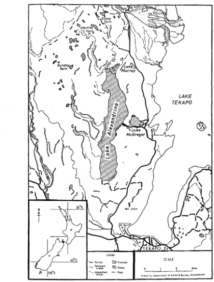 Figure 2. 1 The study area. The inset shows the location of Lake Alexandrina in the South Island of New Zealand