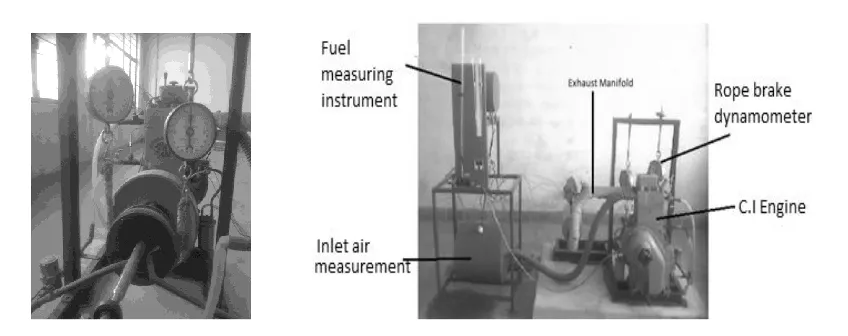 Figure 1. Compression Ignition Engine test rig. assisted with a rope brake type dynamometer  