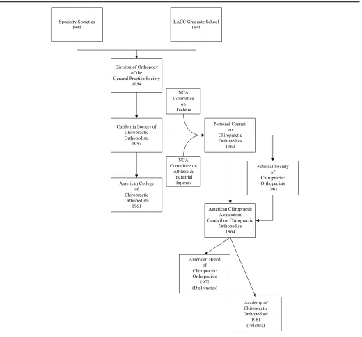 Figure 2Amalgamations leading to the 1964 formation of the ACA Council on Chiropractic Orthopedics and its branches