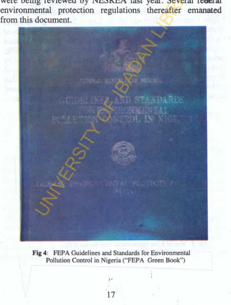 Fig 4: FEPA Guidelines and Standards for Environmental Pollution Control in Nigeria ("FEPA Green Book")